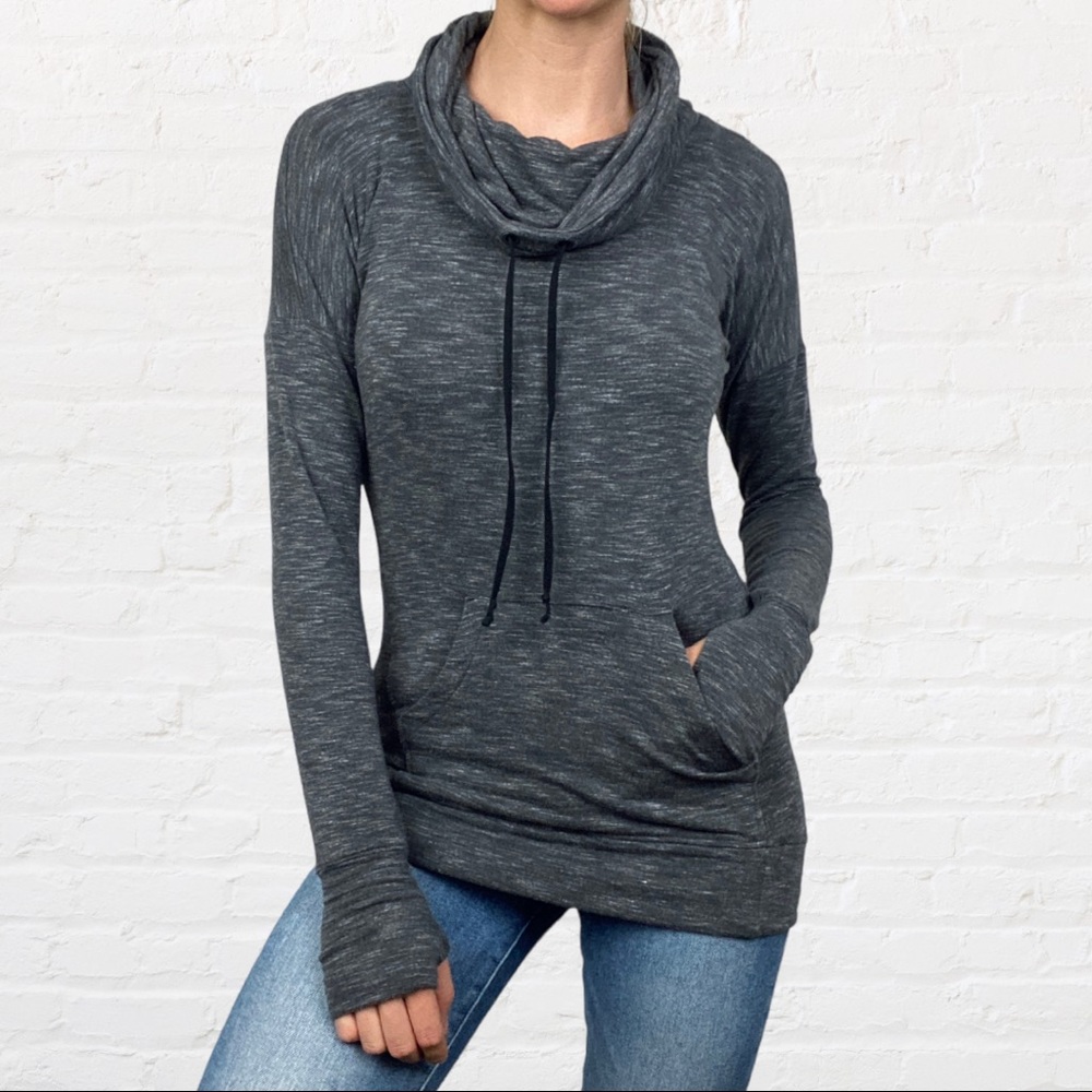 Athleta | Studio Cowl Neck Heather Grey Athletic Pullover Sweatshirt Top